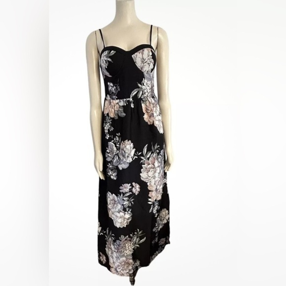 Band of Gypsies Women's Black Floral Maxi Dress Smocked EUC S #2089